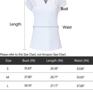 Felisou Golf Clothes for Women,Tennis Polo Shirts Athletic Moisture Wicking Running Short Sleeve Sport T Shirts V Neck Summer Casual Clothes White M