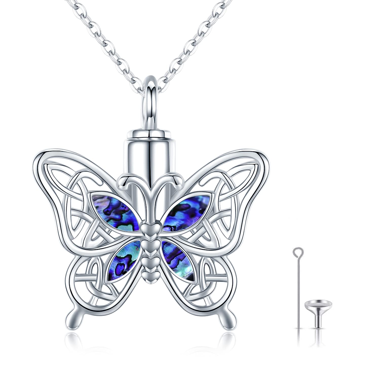 CHENGHONG Butterfly Urn Necklace for Ashes 925 Sterling Silver Cremation Jewelry for Ashes for Human Keepsake Memorial Jewelry for Ashes Opal Butterfly Pendant Jewelry Christmas Gifts for Women