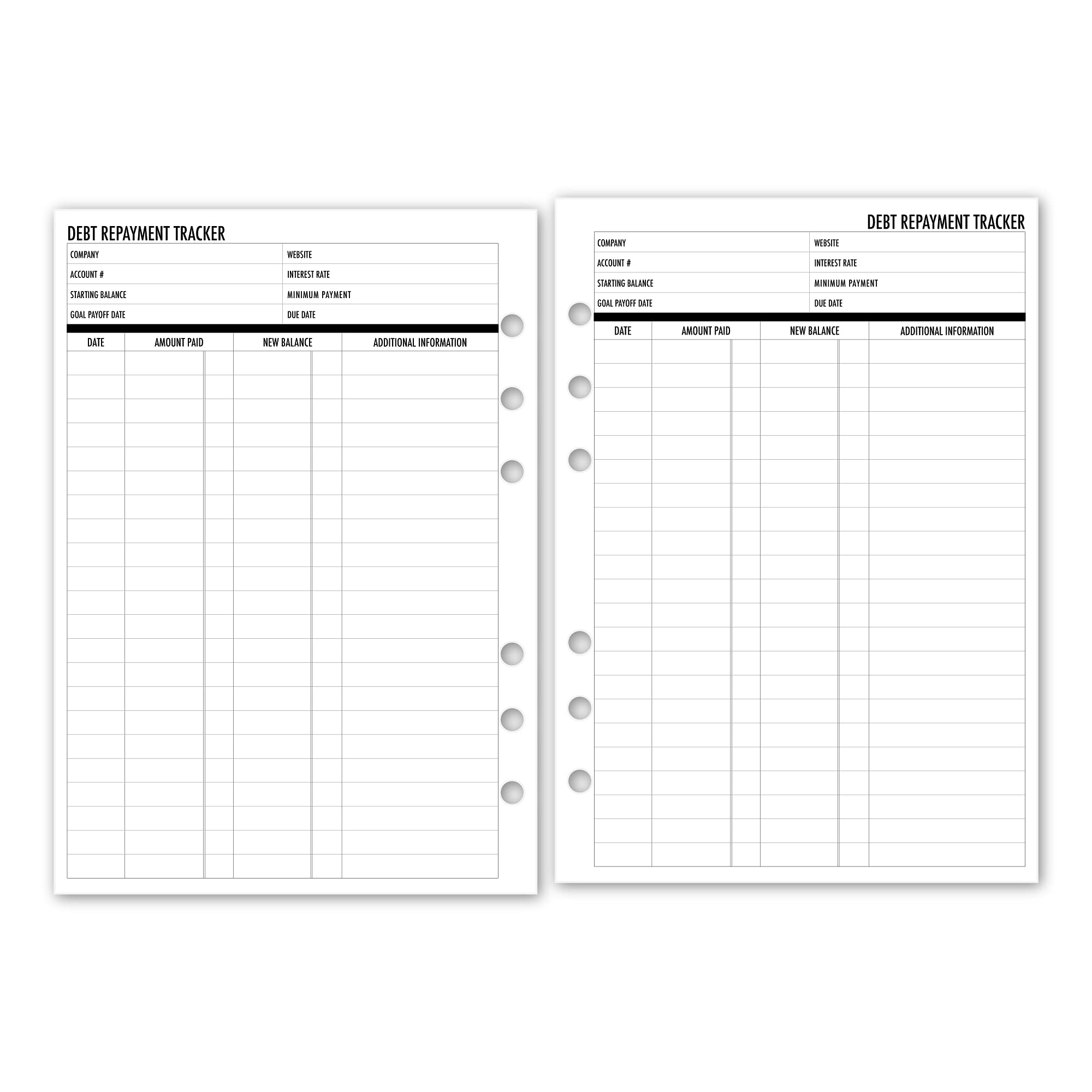 A5 Debt Repayment Planner Insert Refill, 5.83″ x 8.27″, Fits 6-Rings Binders - Filofax, LV GM, Moterm, Choice of Quantity