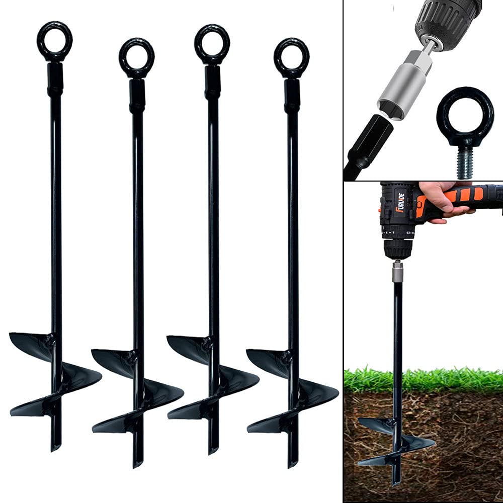 Ground Anchors Screw in 15 Inch Set of 4 Tent Stakes Heavy Duty Trampoline Anchor Kit Earth Anchor Swing Set Anchors for Metal Swing Set Trampoline Anchors High Wind Black