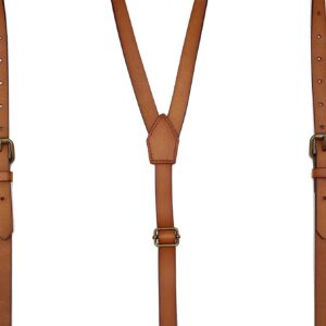 RC ROCKCOW Leather Suspenders for Men, Y Design Leather Suspenders with 3 Hooks, Adjustable Mens Suspenders Wedding & Party Essentials Groomsmen Gift Brown