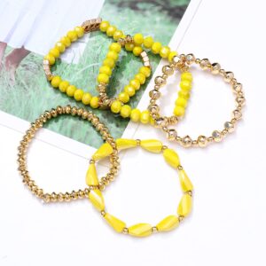 MOLOCH Beaded Bracelet For Woman -Multiple Stackable Layered Bracelets-Rainbow Elastic Stretchy Bracelet- Boho y2k Bracelet-Surfer Beach Bracelet (yellow)