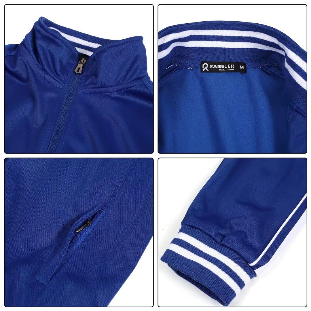 R RAMBLER 1985 Zusmen Mens Athletic 2 Piece Tracksuit Sets Casual Jogging Suits Full Zip Sports Set Stand-up collar Sweatsuit fo Men Royalblue 4XL