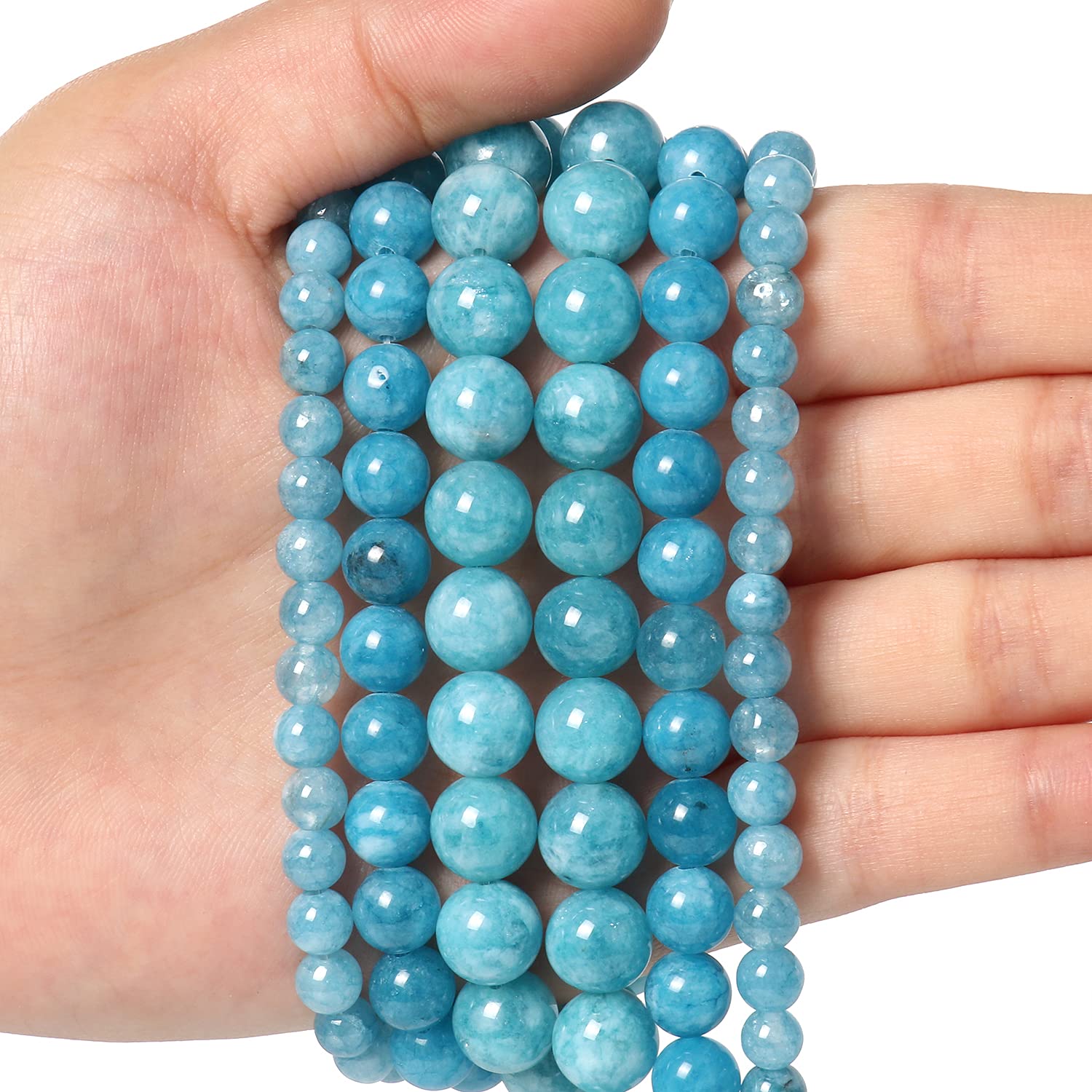 45pcs 8mm Natural Stone Beads Blue Chalcedony Beads Crystal Gemstone for Jewelry Making, DIY Bracelet Necklace