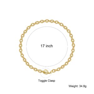 BAMERAL Chunky Gold Chain Necklace for Women 18K Gold Plated Twisted Oval Link Chain Choker Toggle Clasp Necklace for Women Jewelry