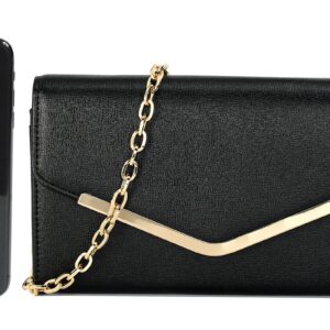 Autumnwell Clutch Purse Evening Bag for Women，Black Envelope Handbag With Detachable Chain for Wedding and Party