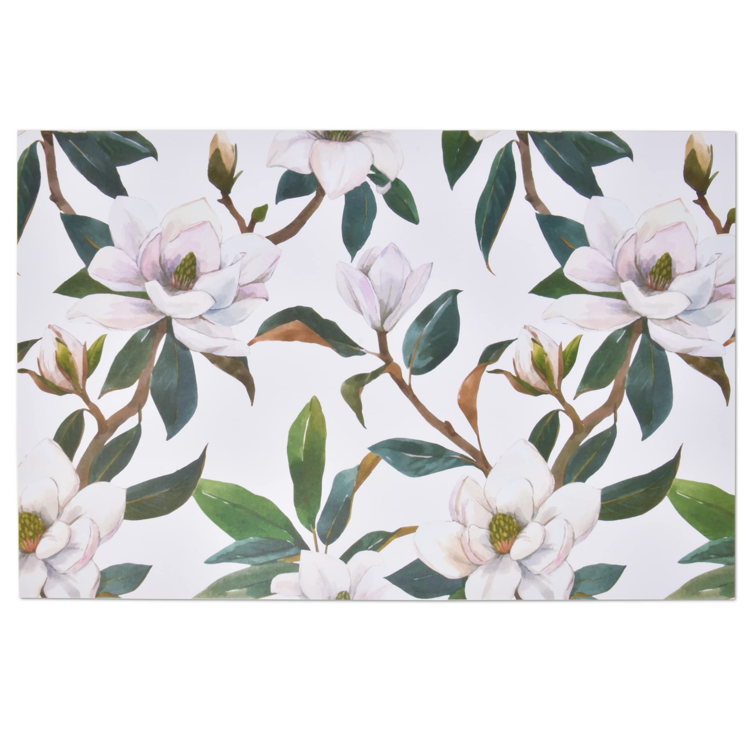 Disposable Floral Magnolia Blossom Paper Place Mats 50 Pack 11”x 17” Rectangle Spring White Flowers Coated Placemat Summer Flower Dinner Table Setting