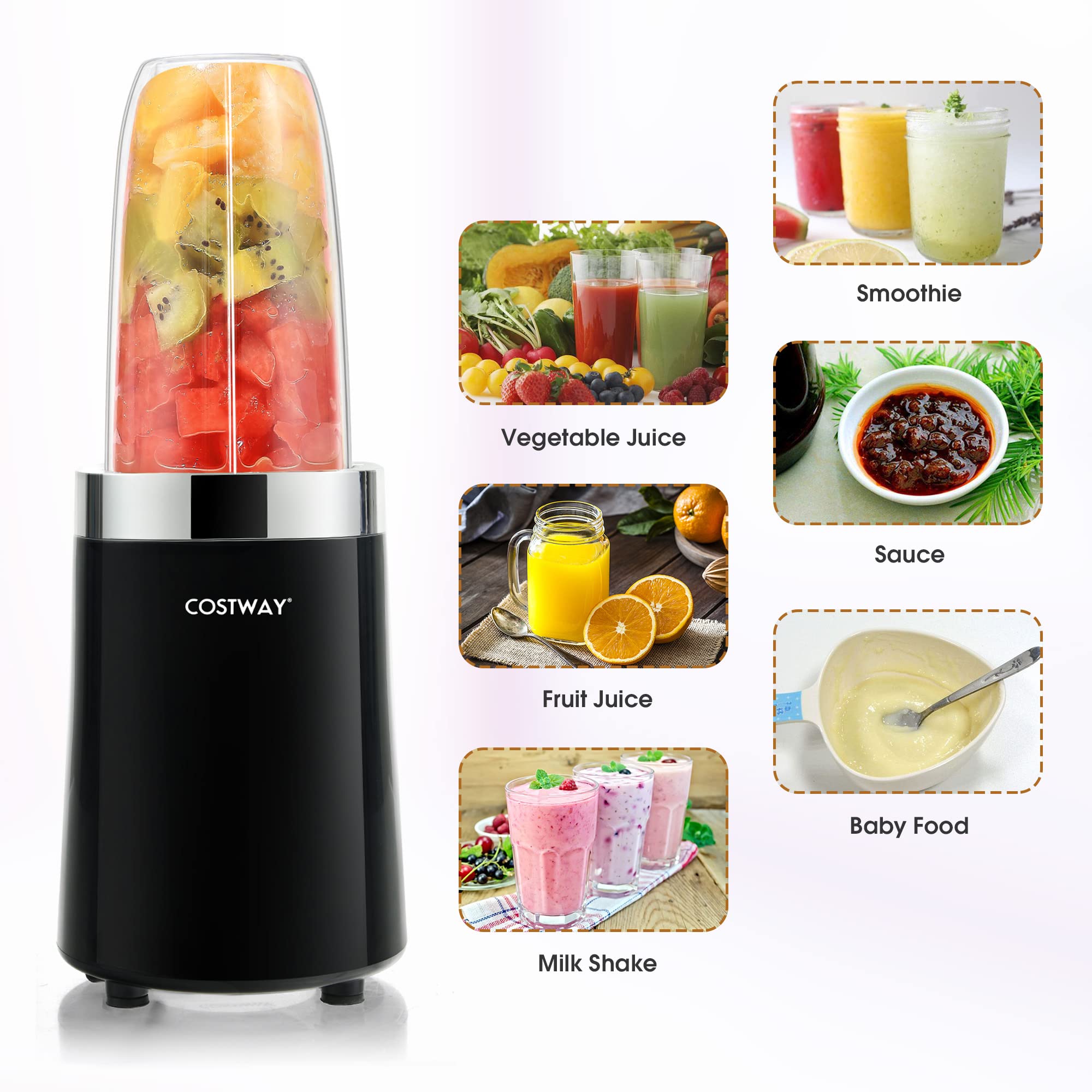 COSTWAY Nutri Blender, 1000 Watt Base for Juices, Shakes & Smoothies Personal Blender, Black