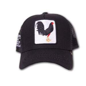 gold star hat - rooster black trucker hat cap unisex mesh in the back (black)