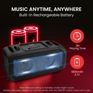 Pyle Wireless Portable Bluetooth Boombox Speaker - 120W Rechargeable Boom Box Speaker Portable Barrel Loud Stereo System - Flashing LED, FM Radio/Aux/MP3/USB Flash Drive/Micro SD, & 1/4" PPHP42B,Black