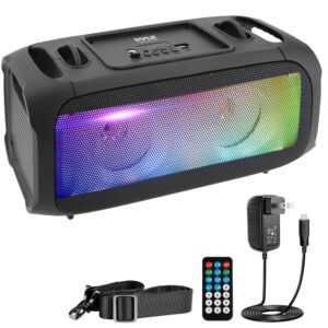 Pyle Wireless Portable Bluetooth Boombox Speaker - 120W Rechargeable Boom Box Speaker Portable Barrel Loud Stereo System - Flashing LED, FM Radio/Aux/MP3/USB Flash Drive/Micro SD, & 1/4" PPHP42B,Black