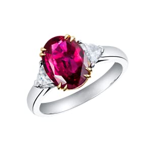 Shine Jewelry 3ct Oval Pink Ruby Diamond Trillion Accent Engagement Ring 14k White Gold Finish (5.5)