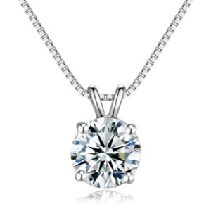 DOWOS 925 Sterling Silver Dainty Diamond Necklace for Women Mother's Day, 18K White Gold Plated 8mm Round Brilliant Cut Solitaire Pendant Necklace for Women, Classic 4 Prong 18''+2'' Dainty Chain Necklace 8mm/2carat(white gold)