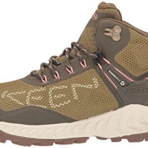 KEEN Women's NXIS Evo Mid Height Waterproof Fast Packing Hiking Boots, Olive Drab/Silver Birch, 8