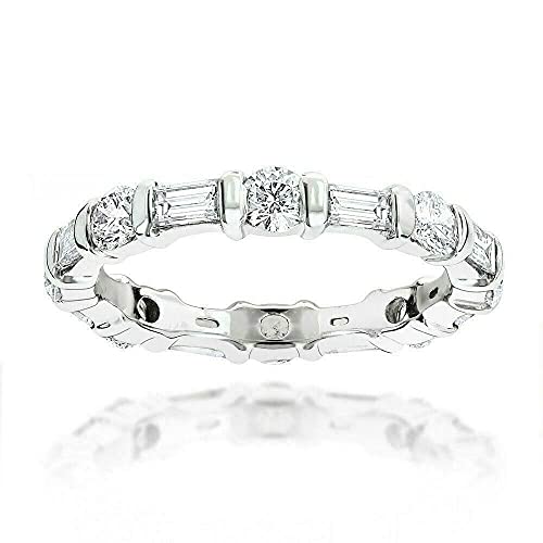 3ct Baguette Round Cut Diamond Thin Eternity Wedding Band 14k White Gold Finish (12.5)