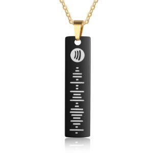 Personalized Music Spotify Scan Code Necklace Custom Bar Pendant Necklace for Women Men Engraved Name Necklace Stainless Steel Necklace Jewelry Gift(Black)