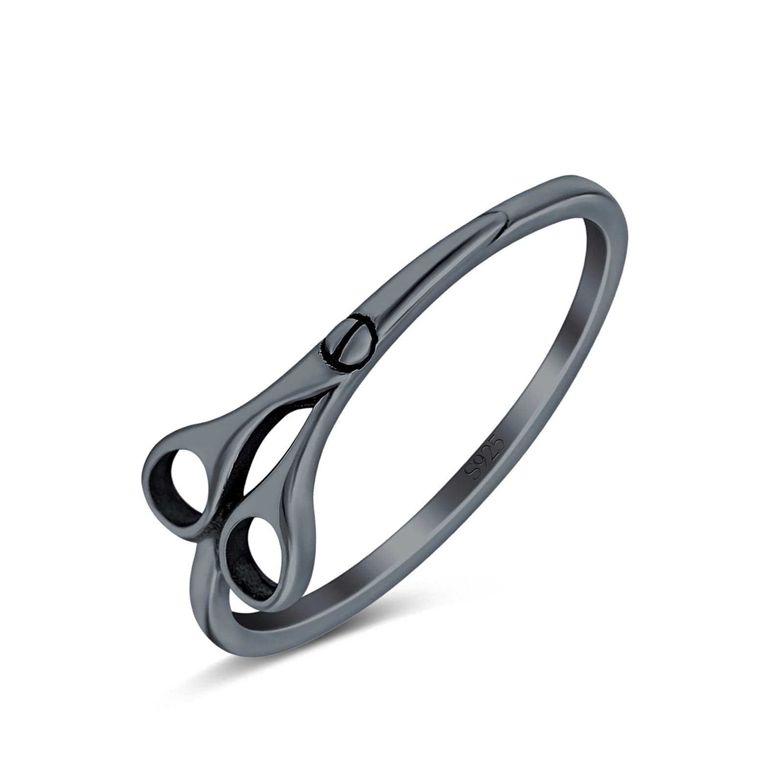 Blue Apple Co. Black Tone, Sterling Silver Size-7 Scissors Band Oxidized Ring Solid Round 925 Sterling Silver