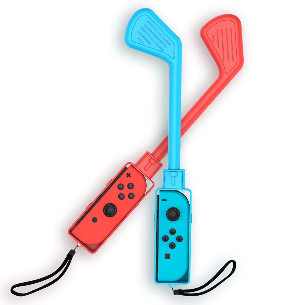 Nargos Golf Culb for Nintendo Switch Joy-Con Controller, Sports Game Accessories for Mario Golf-Super Rush - 2 Pack (Blue-Red)