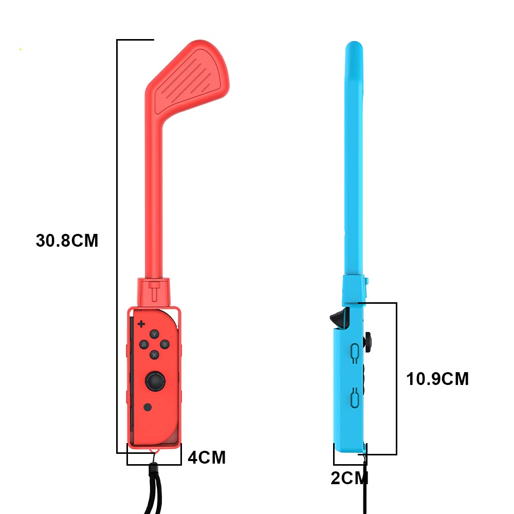 Nargos Golf Culb for Nintendo Switch Joy-Con Controller, Sports Game Accessories for Mario Golf-Super Rush - 2 Pack (Blue-Red)