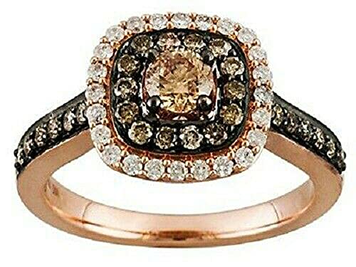 2 Ct Chocolate & White Diamond Halo Engagement Wedding Ring 14K Rose Gold Over Sterling Silver