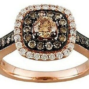 2 Ct Chocolate & White Diamond Halo Engagement Wedding Ring 14K Rose Gold Over Sterling Silver