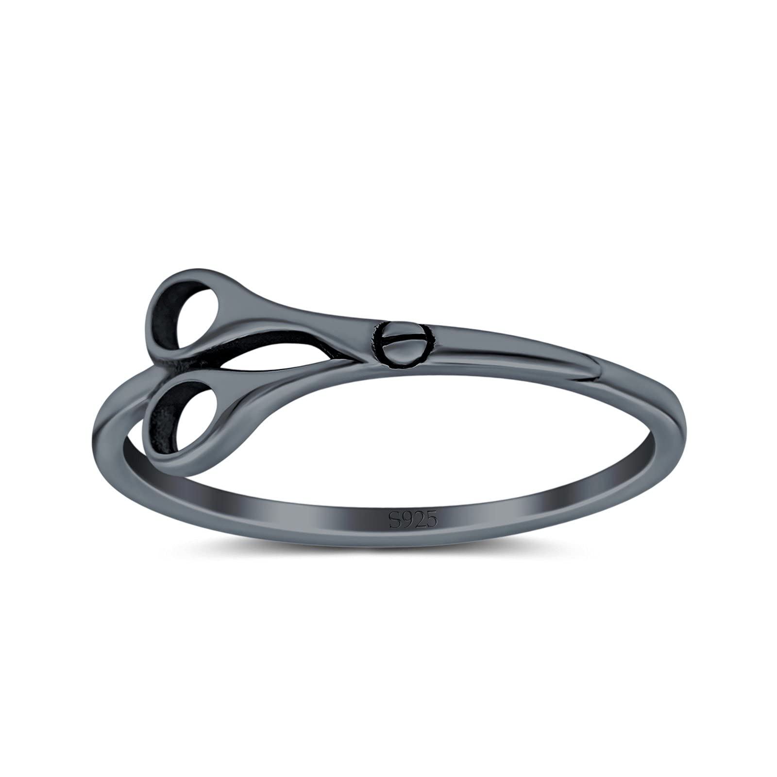 Blue Apple Co. Black Tone, Sterling Silver Size-7 Scissors Band Oxidized Ring Solid Round 925 Sterling Silver