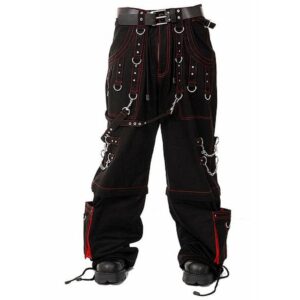 men gothic bondage trouser cyber red thread shorts metal studs trouser pant/usa (32)