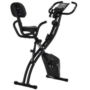 Soozier Folding Exercise Bike, 3-in-1 Recumbent Exercise Bike, Upright Workout Bike & Arm Resistance Bands, Adjustable Seat, 8-Level Magnetic Resistance, Black