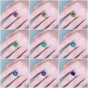 AILIN Magic Vintage Color Changing Flower Pattern Round Mood Ring In Sterling Silver 925 Personalized Inside Engraving Mother Day Jewelry Birthday Gifts For Women Her Grandmother