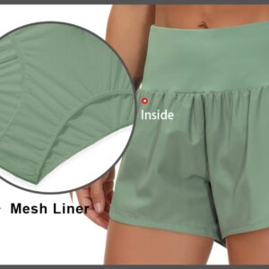 THE GYM PEOPLE Womens High Waisted Running Shorts Quick Dry Athletic Workout Shorts with Mesh Liner Zipper Pockets (Jasmine Green, X-Large)