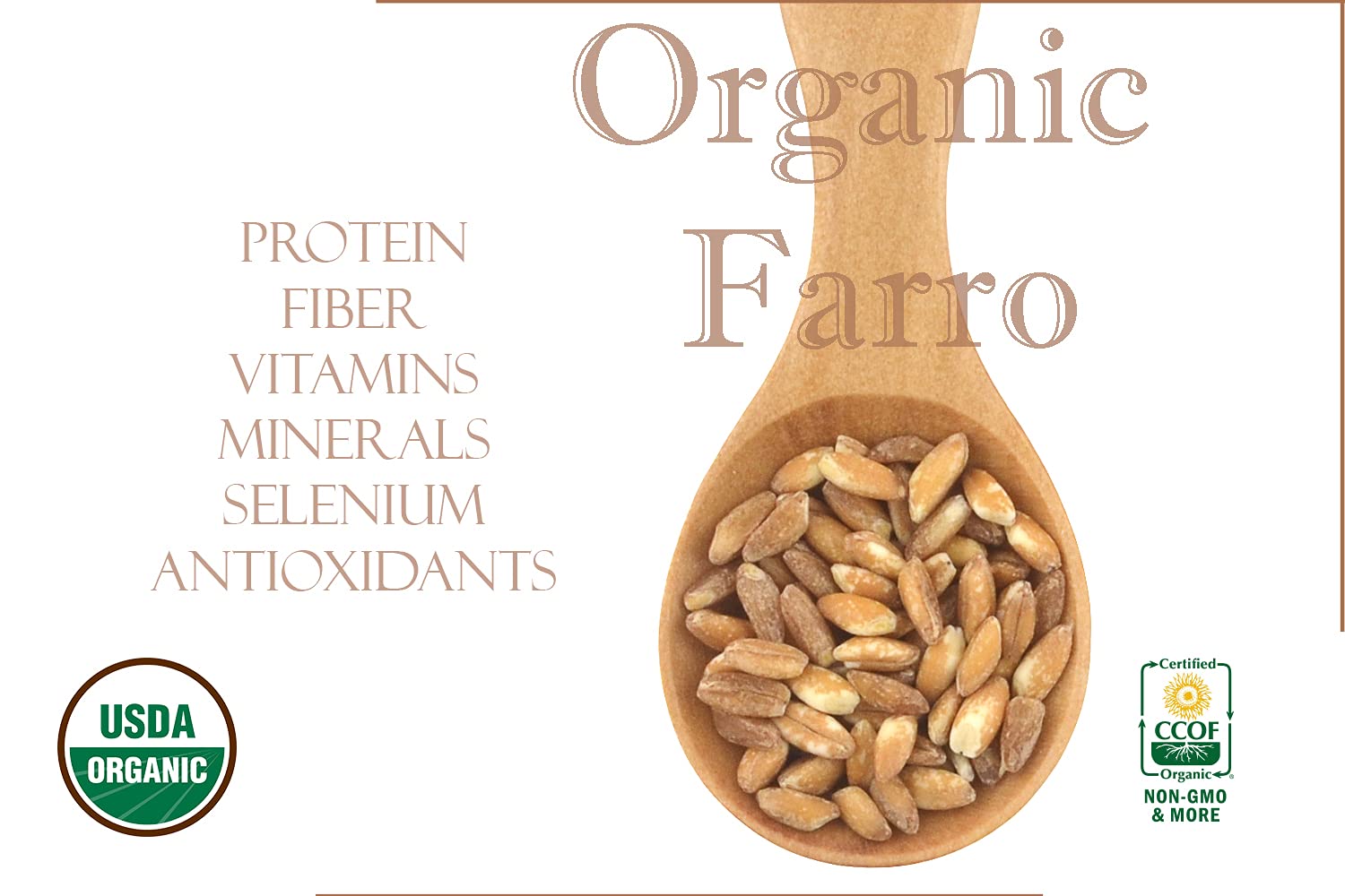 Organic Italian Pearled Farro - Raw, Non-GMO, Vegan, Bulk, Protein, Fiber Rich (5LB)