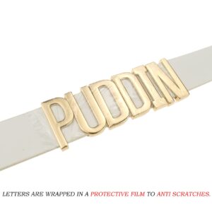 Coolcoco Adjustable White Belt Letter Gold Puddin Choker Necklace Collar for Cosplay (About 1.2 Inch Width)