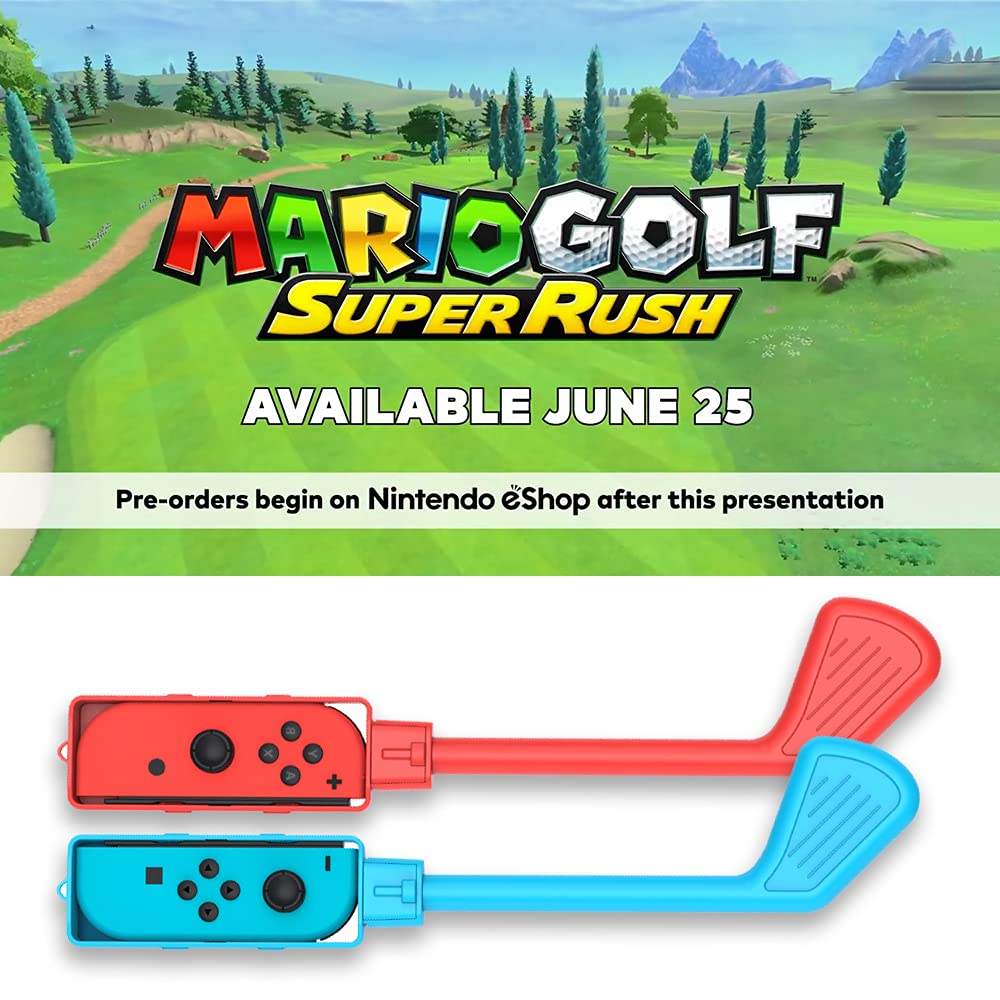 Nargos Golf Culb for Nintendo Switch Joy-Con Controller, Sports Game Accessories for Mario Golf-Super Rush - 2 Pack (Blue-Red)