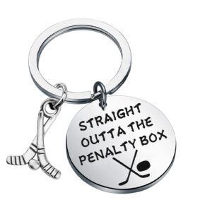 wsnang funny ice hockey keychain hockey player gift straight outta the penalty box hockey lover gifts keychain (silver)