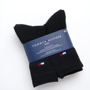 Tommy Hilfiger Unisex Kids' Athletic Socks - Cushioned Crew Socks (6 Pack), Size Medium, Black