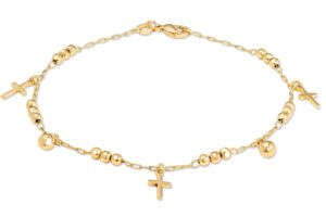 barzel 18k gold plated cross anklet for women, 10 inches (made in brazil)