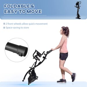 Soozier Folding Exercise Bike, 3-in-1 Recumbent Exercise Bike, Upright Workout Bike & Arm Resistance Bands, Adjustable Seat, 8-Level Magnetic Resistance, Black