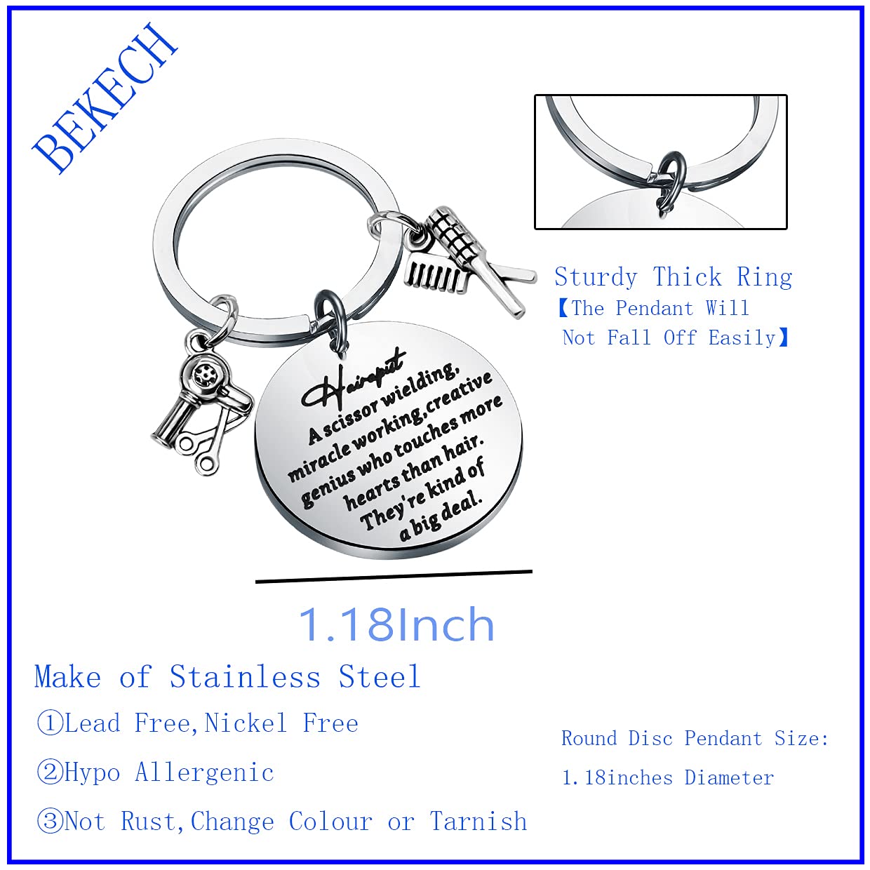 BEKECH Hairapist Gift Hairdresser Gift A Scissor Wielding Miracle Working Creative Genius Keychain for Hairstylist Barber Cosmetology Teacher (silver)