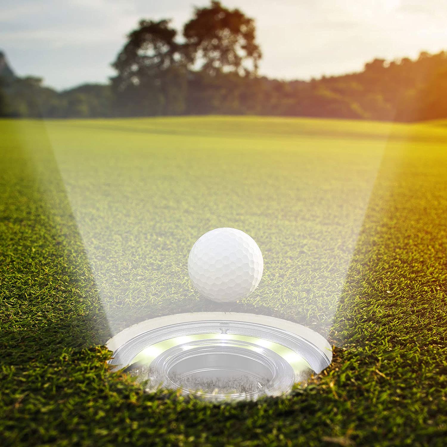 Retisee Golf Hole Lights Glow Golf Hole Led Glowing Golf Hole Lights Golf Hole Putting Green Flags And Poles Putting Green Golf Hole Light Up Cups Glow In The Dark Cups For Night Golf Play (4 Pieces)