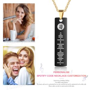 Personalized Music Spotify Scan Code Necklace Custom Bar Pendant Necklace for Women Men Engraved Name Necklace Stainless Steel Necklace Jewelry Gift(Black)