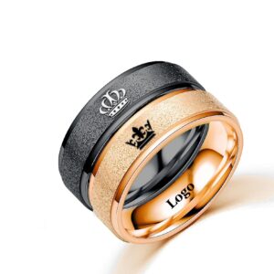 Customize Matching Frosted Promsie Couple Rings Black Rose Gold Engraved Matte Engagement Wedding Bands Anniversary Crown Elk Sun Heart Love Crown Personalized 6mm Stainless Steel