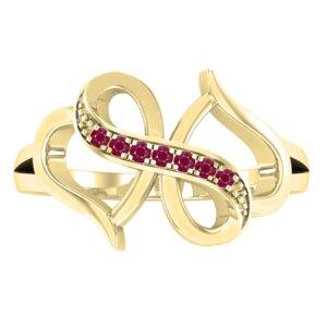 Dazzlingrock Collection Round Ruby Charming Duo Love Heart & Infinity Promise Ring, 10K Yellow Gold, Size 7