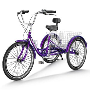 Barbella Adult Tricycles, 7 Speed Adult Trikes 20/24/26 inch 3 Wheel Bikes, Cruise Bike with Basket for Seniors, Women, Men for Recreation, Shopping, Exercise, Multiple Colors