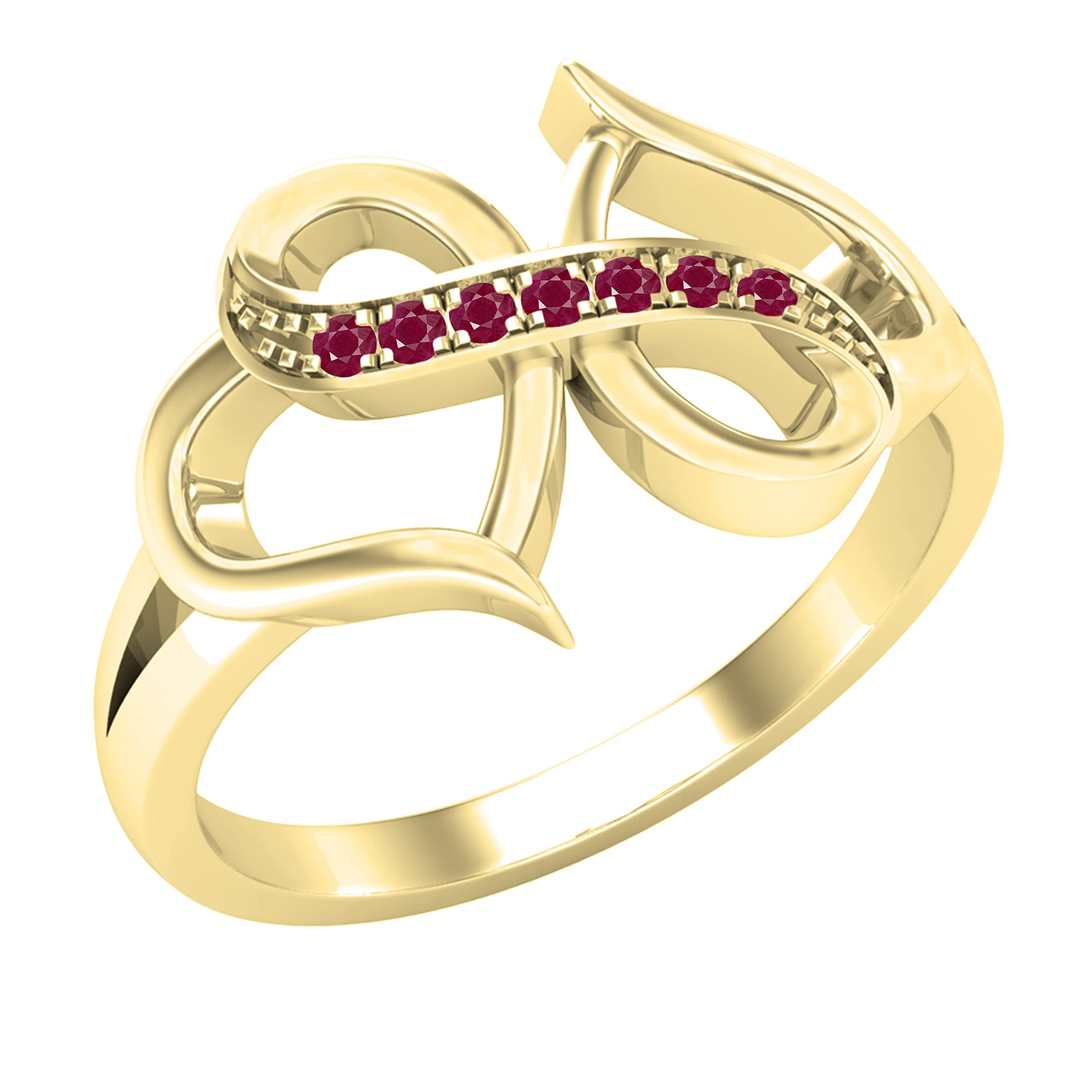 Dazzlingrock Collection Round Ruby Charming Duo Love Heart & Infinity Promise Ring, 10K Yellow Gold, Size 7