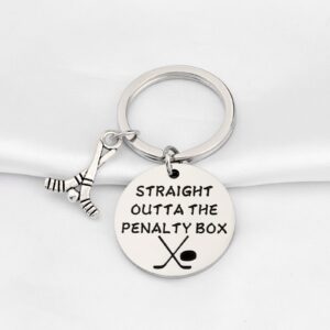 WSNANG Funny Ice Hockey Keychain Hockey Player Gift Straight Outta the Penalty Box Hockey Lover Gifts Keychain (SILVER)