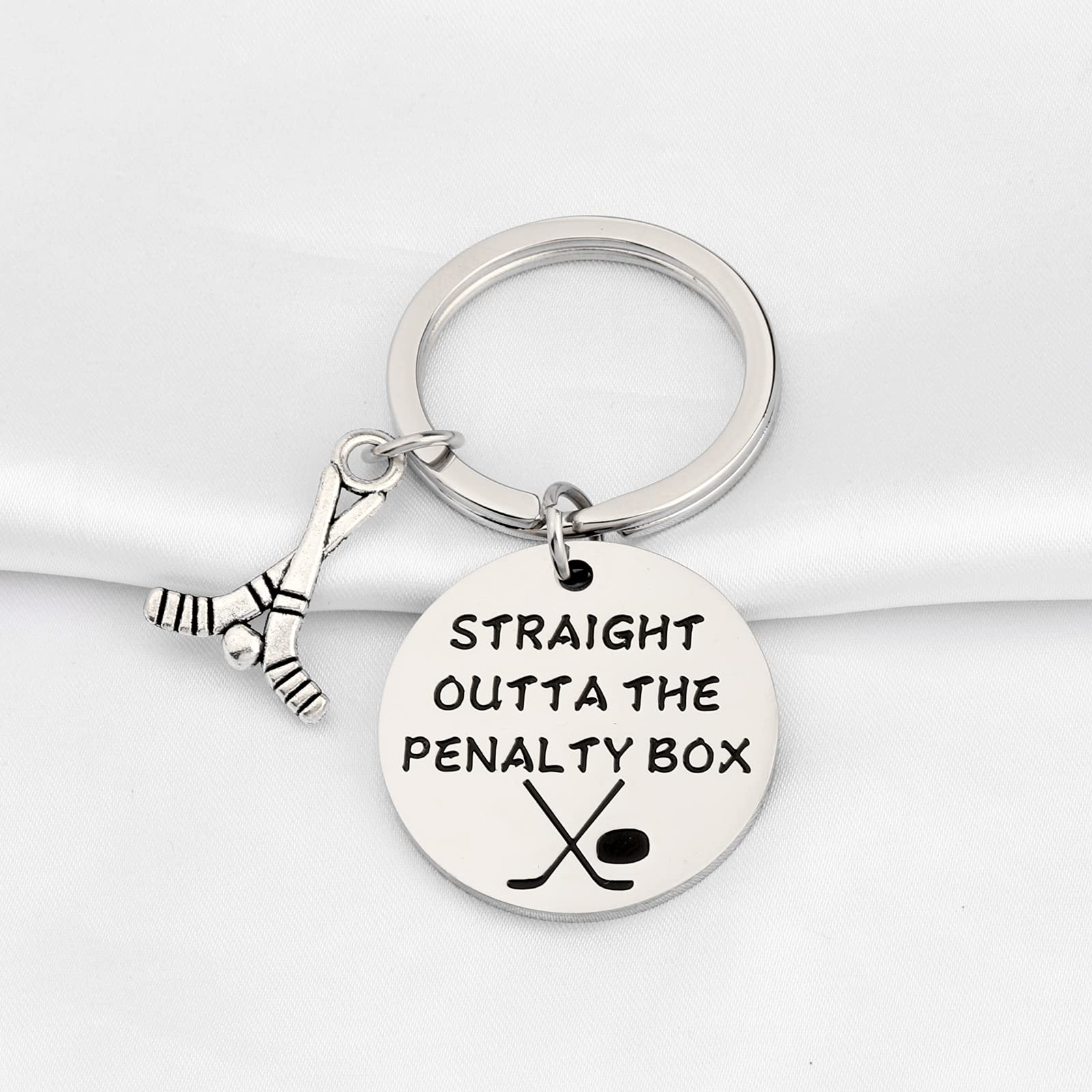 WSNANG Funny Ice Hockey Keychain Hockey Player Gift Straight Outta the Penalty Box Hockey Lover Gifts Keychain (SILVER)