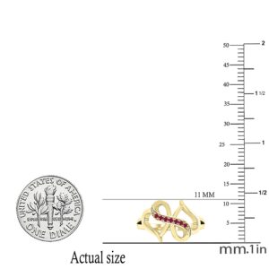 Dazzlingrock Collection Round Ruby Charming Duo Love Heart & Infinity Promise Ring, 10K Yellow Gold, Size 7