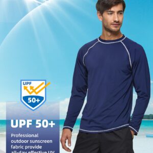 Arcweg Rashguard Men Long Sleeves Diving UV Protection UPF 50+ Elastic Rash Vest Loose Fit Top Swimming Quick Drying Surfing Pool T-Shirt Sports Top Rashie XL (US) Dark Blue