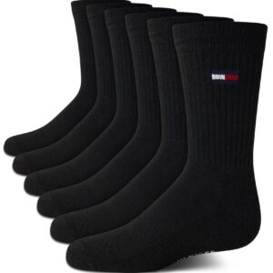 Tommy Hilfiger Unisex Kids' Athletic Socks - Cushioned Crew Socks (6 Pack), Size Medium, Black