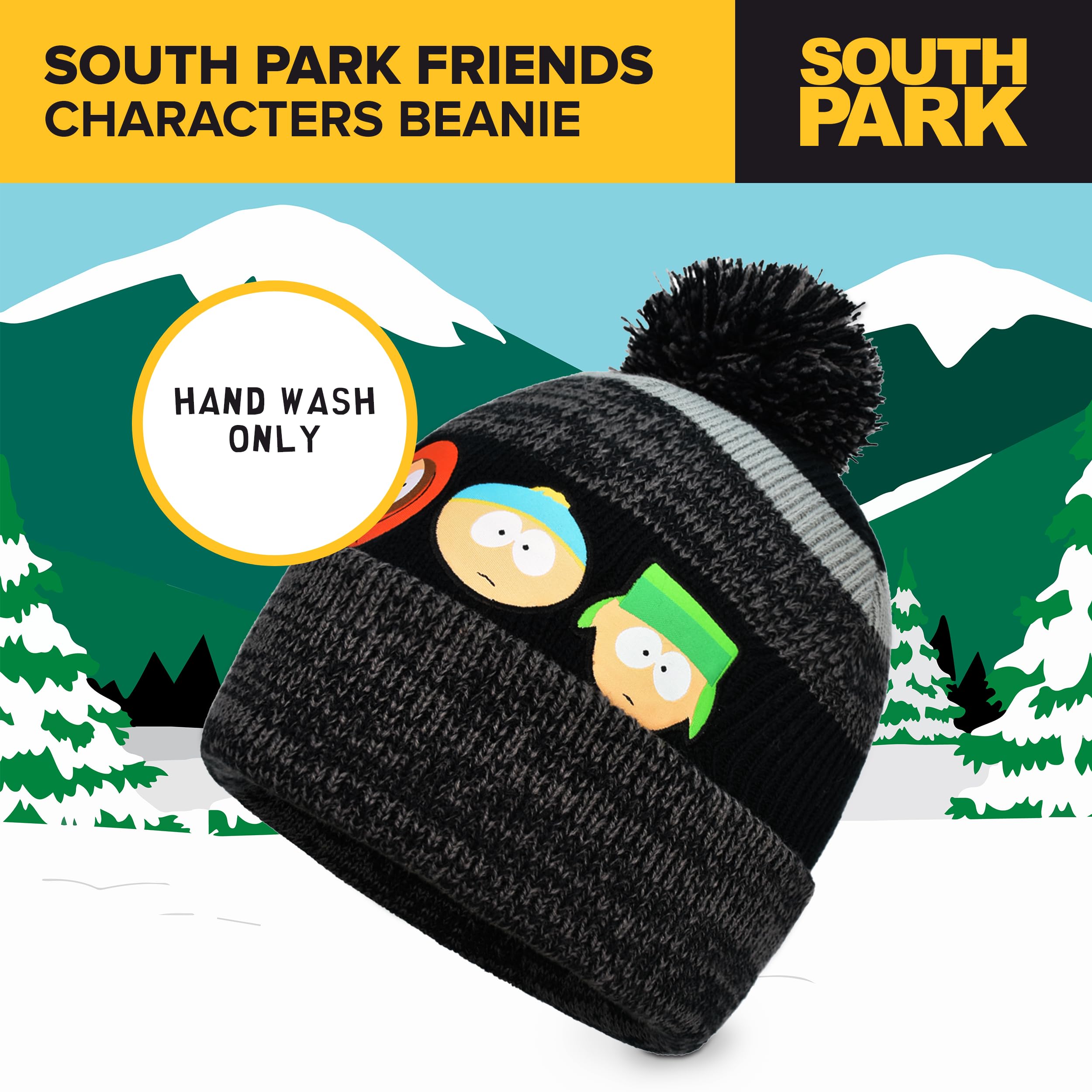 South Park Knitted Acrylic Winter Beanie Hat with Cuff and Pom, Multi, One Size